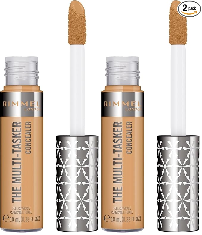 Rimmel London, Multi-Tasker Concealer, 080 Tan, Crease-Proof, Transfer-Proof, Waterproof, Up To 24-Hour Wear, Vegan Formula, 0.33oz (Pack of 2)