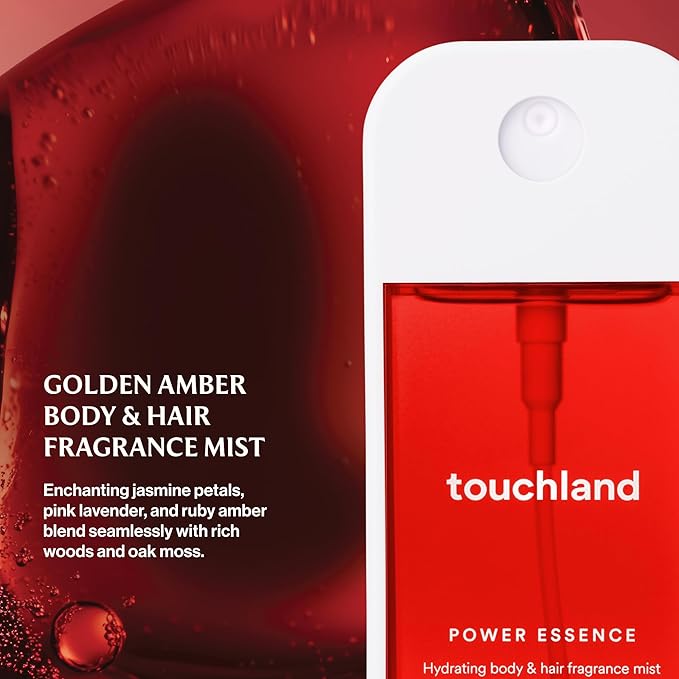 Touchland Hydrating Body & Hair Fragrance Mist – Golden Amber – 2 FL OZ Travel Size Perfume Spray – Notes of Jasmine Petals, Pink Lavender and Ruby Amber