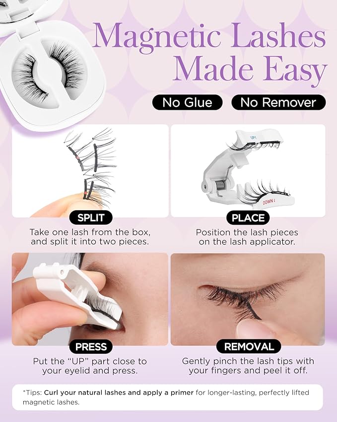 BEYELIAN Magnetic Eyelashes with Applicator Kit, Reusable Natural Look False Lashes, No Glue Needed Soft Magnetic Lashes for Eye Magnetic-100(Lightweight & Comfortable)
