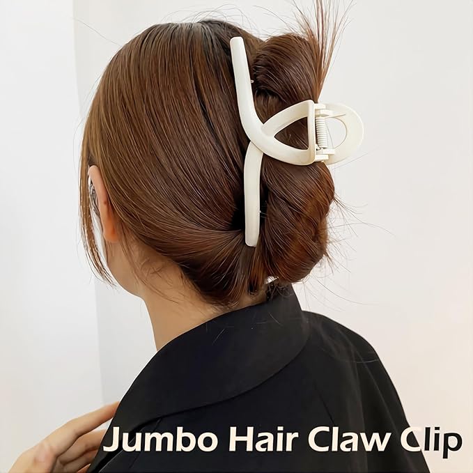 2 PCS Large Matte Hair Claw Clips, 6 Inch Extra Big Hair Clips for Thick Hair and Long Hair, Xl Jumbo Claw Clips Neutral Colors Strong Hold Hair Accessories for Women and Girls (Black and White)