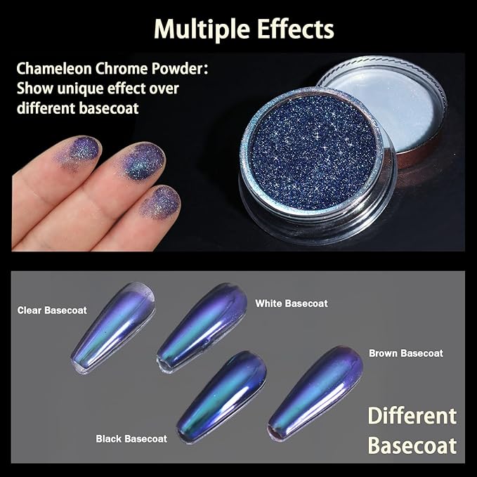 Allstarry Chameleon Chrome Nail Powder, Color-Shift Nail Powder Pigment Glitter Dust Magic Chameleon Mirror Effect Aurora Chrome Effect for Gel Polish Nail Art Decoration-Peacock Spirit