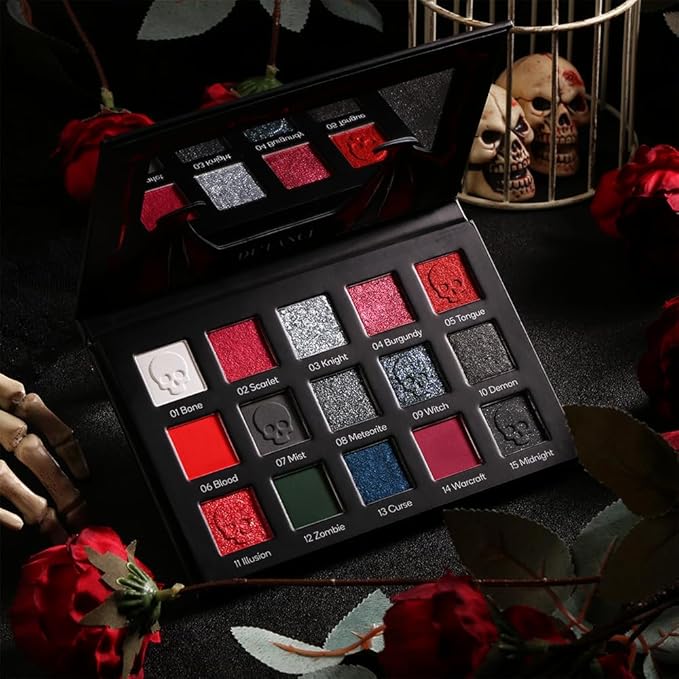 Red black Eyeshadow Palette, Goth Red Eye Shadow Halloween Makeup | Black Sliver Shimmer Glitter Eyeshadow Pallet, Burgundy Smokey Mattlic Cream Matte Eyesahdow for SFX Clown Vampire Christmas Looks