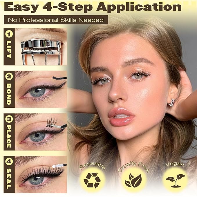 Natural Lash Clusters Kit Wispy Eyelash Clusters Kit with Invisible Band 10-16mm C Curly Natural Cluster Eyelash Extensions DIY Wispy Eye Lash Clusters with Bond & Seal and Tweezers