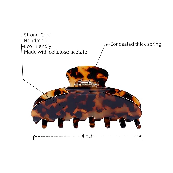 Durable Acetate Hair Clips - 4-Inch Tortie Claw Clips for Fine and Thick Hair (Tortie)