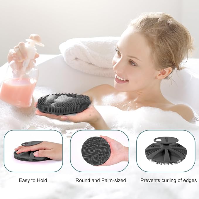 INNERNEED Food-Grade Soft Silicone Body Scrubber Shower Brush Handheld Cleansing Skin Brush, Gentle Exfoliating and Lather Well (Pack of 4)