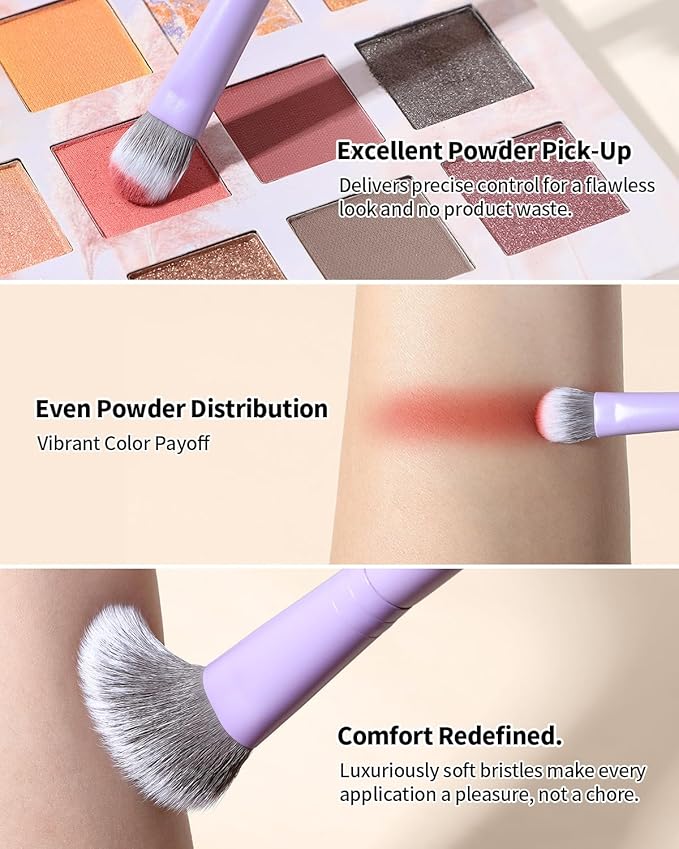 EIGSHOW Makeup Brush Set 5Pcs Basic Makeup Brushes for Powder Foundation Eyeshadow Eyeliner, Synthetic Silver Ion Bristles, Travel-Friendly, Vegan & Cruelty-Free (Matte Purple)