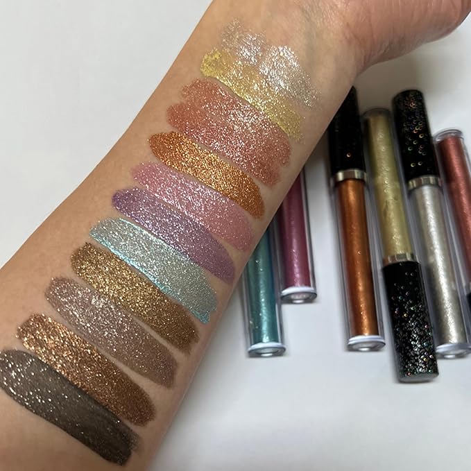 Liquid Eyeshadows, Long-lasting Liquid Glitter-Eyeshadows Colorful Eye Shadows for Eye-Makeup (Medium Brown)