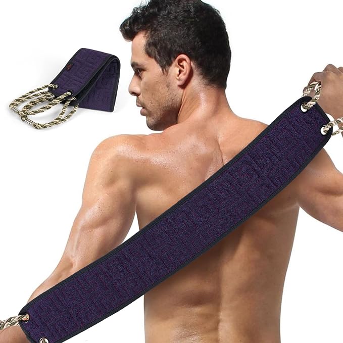 URAQT Exfoliating Towel with Handle, Exfoliating Body Scrubber, 37 Inches Exfoliating Back Scrub, Deep Cleaning, Back Scrubber Washer, Back Scrubber Washer for Men and Women,Dark Purple