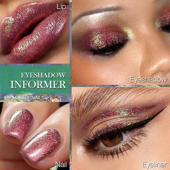 DE'LANCI Fuchsia to Green Shimmer Multichrome Eyeshadow, Intense Pigment Chameleon Sparkling Eyeshadow, Charming Aurora Iridescent Eye Shadow, Multi-Reflective Finishes Glitter Metallic Shade, 03