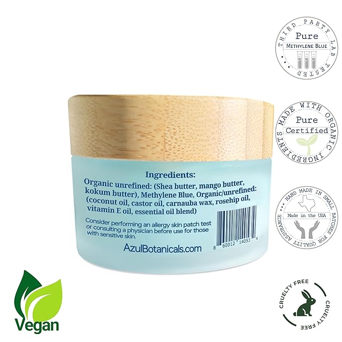 Methylene Blue Shea Butter Balm – Vegan Face & Body Moisturizer for All Skin Types, Eczema, Psoriasis, Rosacea With Organic Ingredients – 1.7 oz