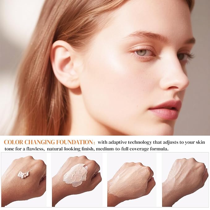 4 in 1 Color Changing Foundation - Medium Spectrum, Evening Skin Tone, Long-Lasting & Waterproof, Hydrating Concealer with Medium to Full Coverage, Lightweight Flawless Finish Makeup 1.4 Fl.Oz.