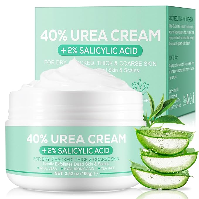 Urea Cream 40 percent for feet maximum strength-Urea Foot Cream 40% for Dry Cracked Heels, Knees, Elbows - With 2% Salicylic Acid, Hydrating Repair Treatment,Deep Moisturizes,3.52 oz