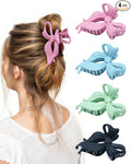 4 PCS Bow Hair Clips Bow Claw Clip for Women, Large Hair Claw Clips for Thin Thick Long Hair Cute Nonslip Bows (Blue+Pink+Green+Blue+Black)