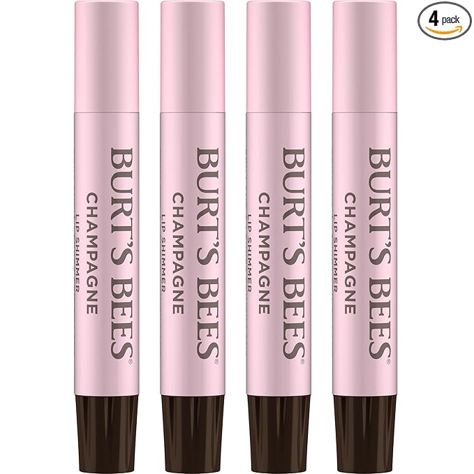 Burt's Bees Shimmer Lip Tint Set, Mothers Day Gifts, Tinted Lip Balm Stick, Moisturizing for All Day Hydration with Natural Origin Glowy Pigmented Finish & Buildable Color, Champagne (4-Pack)