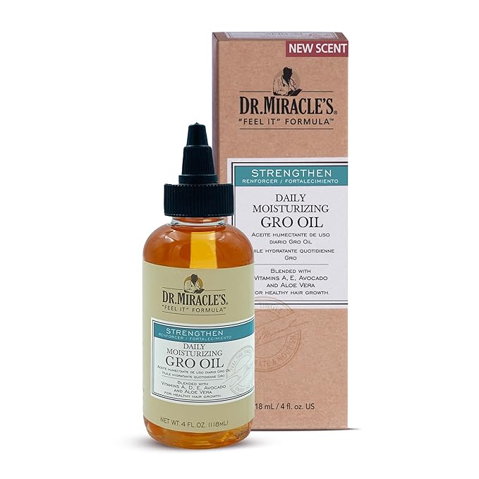 Dr, Miracle's Daily Moisturizing Gro Oil blended with Vitamins A,D,E, Avocado and Aloe Vera – Hair Growth & Scalp Treatment, Strengthens & Repairs, 4 Oz, Pack of 1