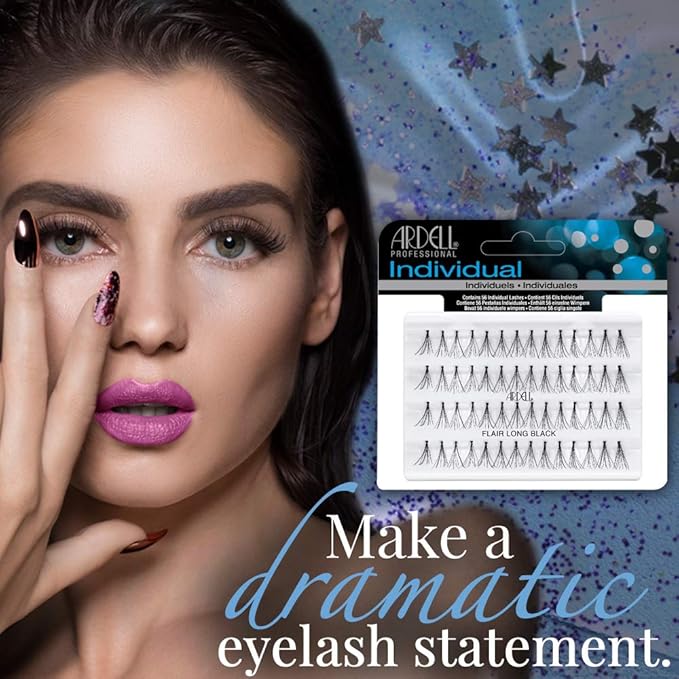 Ardell Individual Lashes Flair Long Black – Knot-Free Natural Lash Clusters, Cluster Eyelash Extensions for Natural Volume & Length, DIY Lash Extensions, 4 Pack