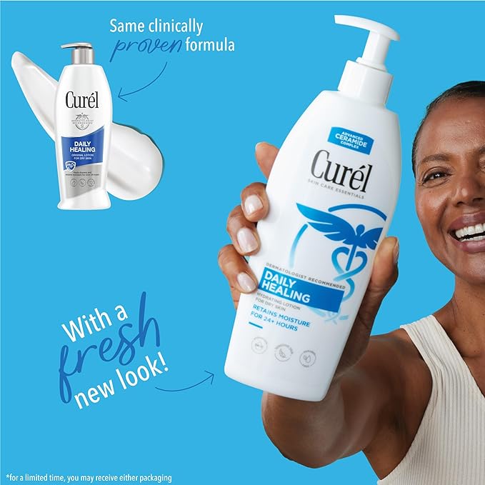 Curel Daily Healing Body Lotion for Dry Skin, Hydrating Body Lotion with Advanced Ceramides Complex, Dermatologist Recommended, 13 Oz, Pack of 3