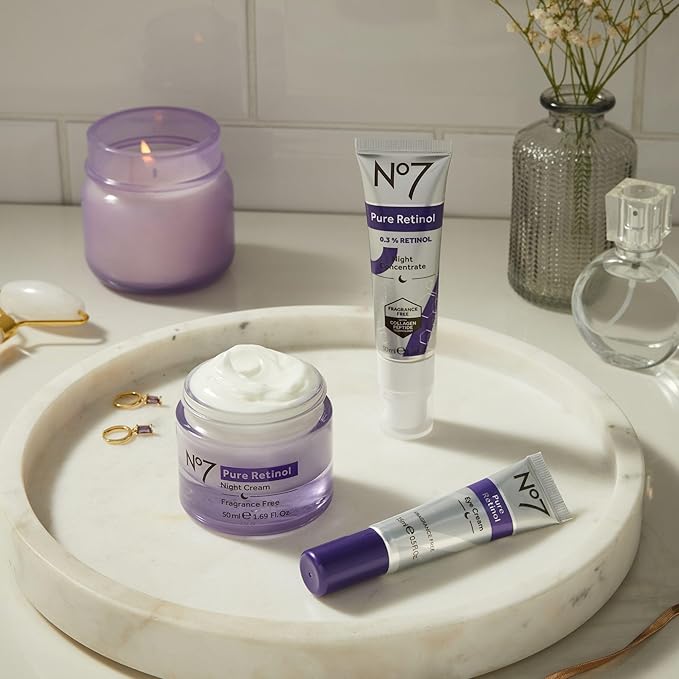 No7 Pure Retinol Night Cream - Collagen-Boosting Retinol Cream that Visibly Smoothes, Plumps & Firms Complexion - Dermatologist Approved & Fragrance-Free (1.69 Fl Oz) (Pack of 2)