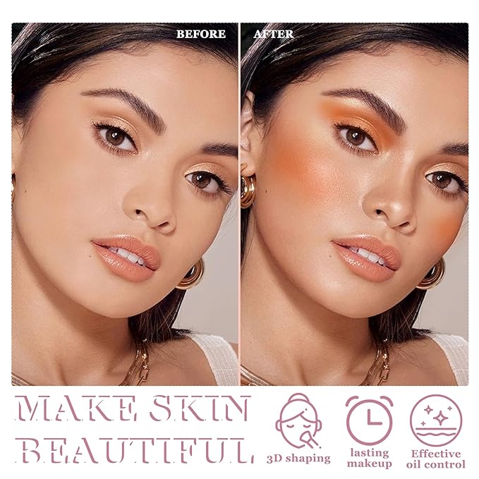 3Pcs Cream Contour Stick Makeup Kit with Makeup Brush,Shades with Highlighter,Brush Stick,Cream Bronzer for Sculpt the Cheeks,Long-lasting Waterproof Lightweight Contour Set C