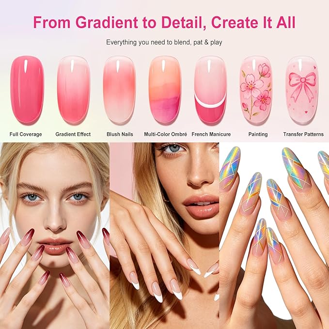 Cushion Patting Gel Polish Pallete Kit - 6 Colors Sponge Ombre Gradient Gel Pat Paint for Nails - Painting Nail Art Palette Manicure Tools for Blush Aura French Sculpting Nails Salon Home