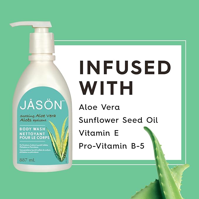 JASON Natural Body Wash & Shower Gel, Soothing Aloe Vera, 30 Oz (Pack of 2)