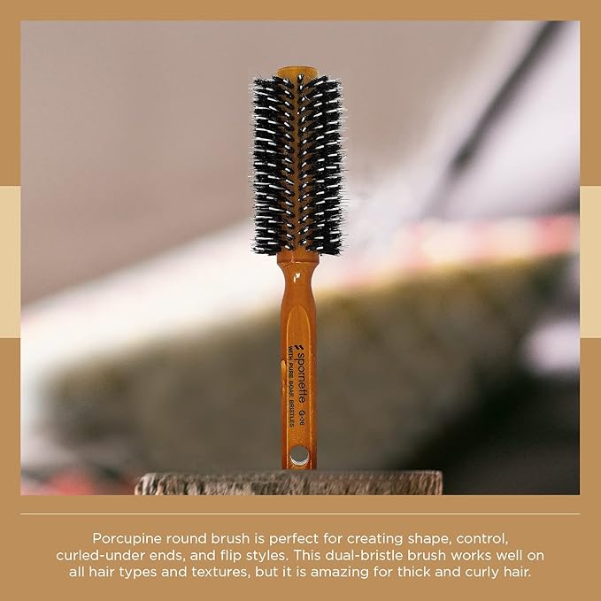 Spornette Porcupine 2.25 Inch Nylon and Boar Bristle Hair Brush for Women - Porcupine Brush with German Boar and Nylon Bristles for Detangling, Straightening & Smoothing - For All Hair Types