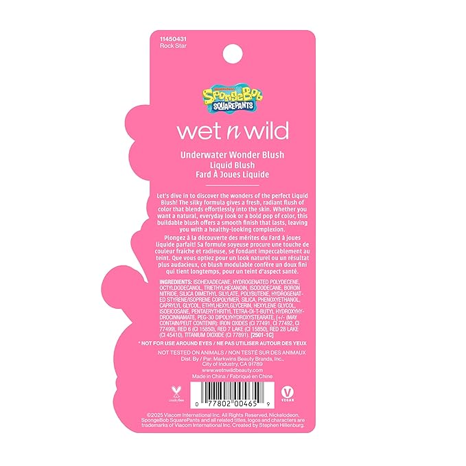 wet n wild SpongeBob Underwater Wonder Liquid Blush, Buildable Shimmery Gel Formula with Seamless Blend & Matte Finish – Rock Star