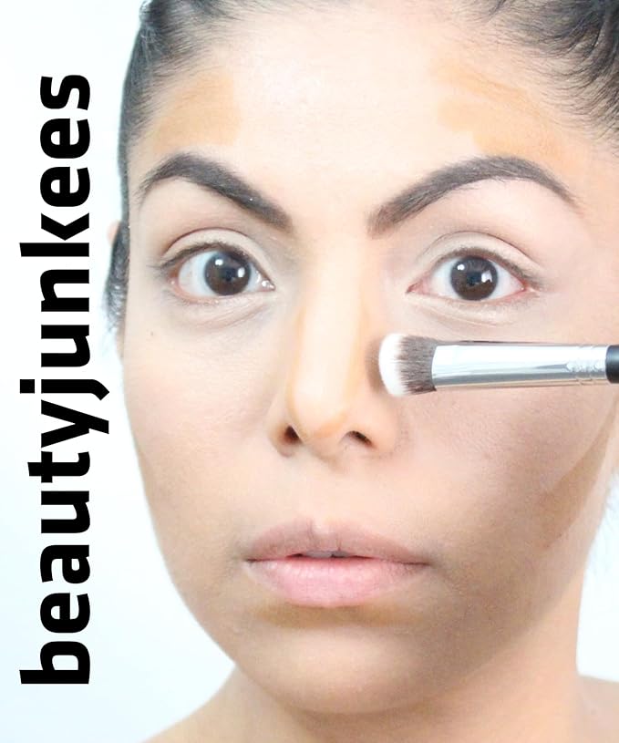 Kabuki Nose Contour Brush - Beauty Junkees Mini Flat Angle Contouring Makeup Brushes, Small Angled for Sculpting, Bronzer, Highlighter with Liquid Cream Powder Cosmetics, Dense, Vegan Synthetic