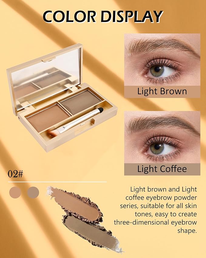 Eyebrow Powder Kit-2 Color Tinted Eye Brow Powder Palette,Waterproof Longlasting Light Brown/Coffee Blonde Brow Filler,Professional Brow Contour Makeup for Women with Mirror Brow Brush & Razor-Set02