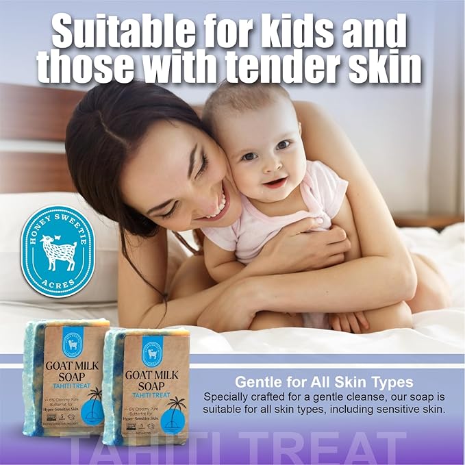 Honey Sweetie Acres 2-Pack Tahiti Treat Goat Milk Soap - Handmade 5 oz Bar, Made with Natural Ingredients, Moisturizing & Gentle, Made in the USA