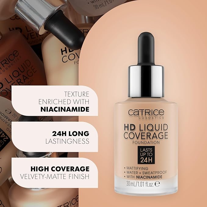 Catrice | HD Liquid Coverage Foundation | Flawless, High Coverage | Vegan & Cruelty Free (036 | Hazelnut Beige)