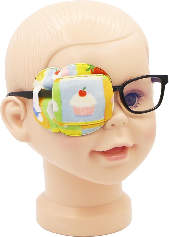 Astropic 3D Cotton & Silk Eye Patch for Kids | Boys Girls Eye Patch for Glasses | Medical Eyepatch for Children with Lazy Eye (Cream Cake, Right Eye)