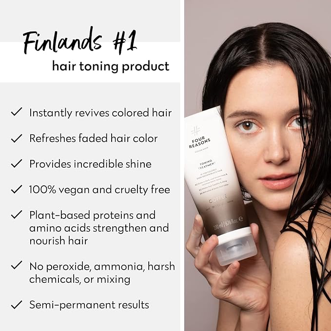 FOUR REASONS Color Mask, Coffee (27 Colors) – Hair Gloss & Color Depositing Conditioner – Semi Permanent Hair Toner for Color-Treated Hair Color For Women – Vegan & Cruelty-Free – 6.76 fl oz