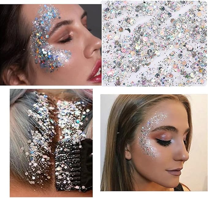 Mermaid Sequins Chunky Glitter Liquid Eyeshadow Glitter Body Gel Festival Glitter Cosmetic Face Hair Nails Makeup Long Lasting Sparkling 30g