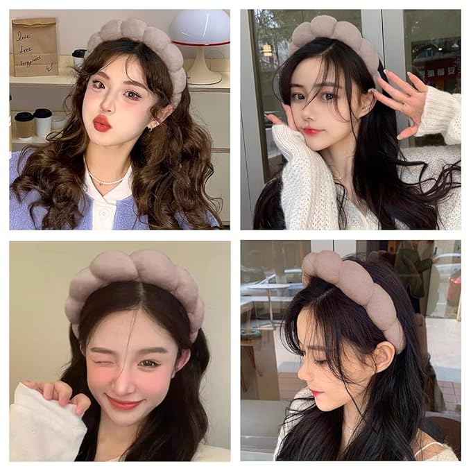 AOENJIE Spa Headbands for Washing Face or Makeup, Sponge Bubble Skincare Headbands, Puffy Terry Cloth Hairband for Women, Skin Care Makeup Headwear Hair Accessories for Girls (Coffee)