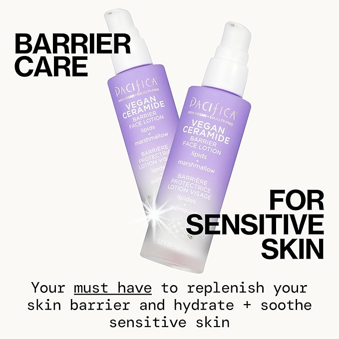 Pacifica Vegan Ceramide Barrier Repair Face Lotion, Hydrating, Lightweight Moisturizer, For Dry Skin, Dermatologist Tested, Safe for Sensitive Skin, Fragrance Free, 100% Vegan + Cruelty Free