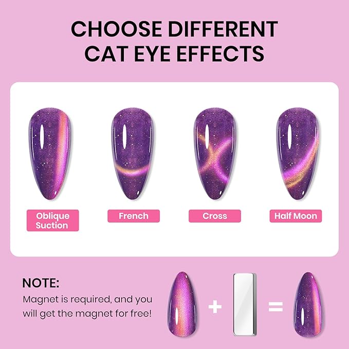 Magnetic Glitter Cat Eye Nail Polish Set, Quick Dry Cateye Nail Polish Non Gel, Multi-Color Holographic Nail Lacquer with Magnet High Glossy DIY Salon for Women Girl