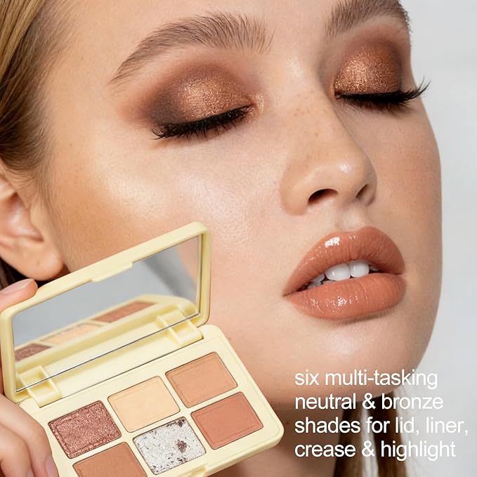 KYDA 6 Colors Eyeshadow Palette, Netural Nude Brown with Matte and Shimmer Shades, Long Wear Rich Pigment, Blendable Lightweight Formula, Travel Friendly Mini Makeup Palette, Cruelty Free