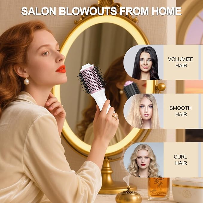 DAN Auto Dual Voltage Hair Dryer Brush(100V-240V),Travel Hair Dryer Brush with Multi-Function Plug Adapter,One Step Blow Dryer Brush and Styler Volumizer