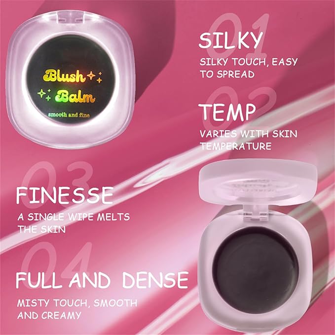 Color Changing Blush,Magical Temperature Change Powder Blusher Cream For Cheeks ，Eyes And Lips Tint Makeup,Lasting Moisturizing Rouge, Brightening, High Gloss Black Powder Blusher Cream (Pink+Rose)