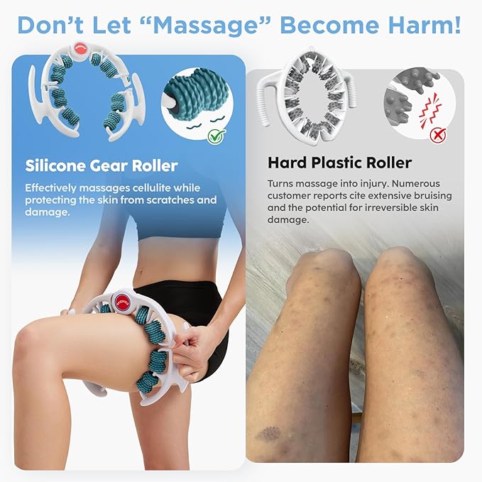 Cellulite Massage Tool, Anti-Cellulite Roller- Lymphatic Drainage Massager - Muscle Roller, Deep Fascia Massage, Dimpled Skin Removal, Legs/Thighs/Buttocks, Smooth Skin (14 Wheel - Green)