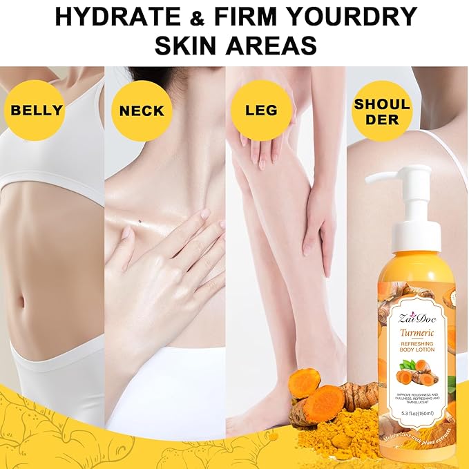 Body Lotion, 24hr Moisturizing & Deep Hydration, Absorbs Instantly Moisturizer for All Skin Types, 5.3 fl oz (1 Pack, Turmeric)