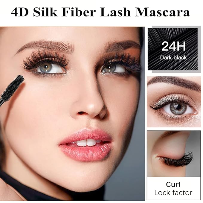 4D Silk Fiber Lash Mascara Extension - Voluminous, Waterproof & Smudge-Proof, Long-Lasting No Flaking, Natural No Clumping, All Day Exquisitely Full (1 Pack)