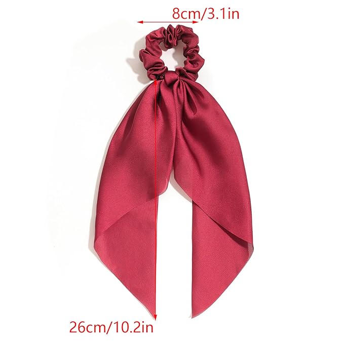 Pack of 2 Knotted Bow Hair Scrunchies Elastic Hair Scarf Hair Ties Bands Satin Hair Ribbon Scrunchy Red Ponytail Holder for Women and Girls, Hair Scarf Scrunchies, Hair Accessories (Burgundy)