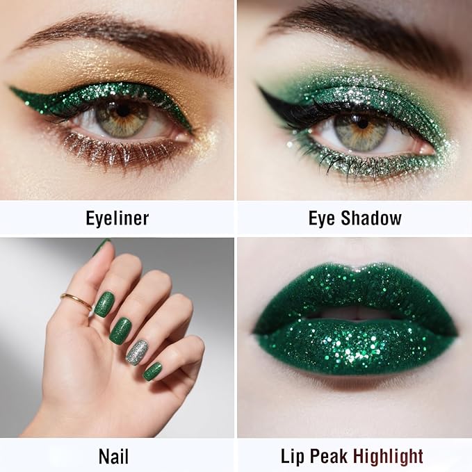LAIKME Green Glitter Liquid Eyeliner, Shimmer Eyeliner, Long-Lasting Smudge-Proof, Waterproof, Quick-Dry, High Pigment Sparkly Glitter Eye Liner with Ultra-Fine Tip for Parties Festivals