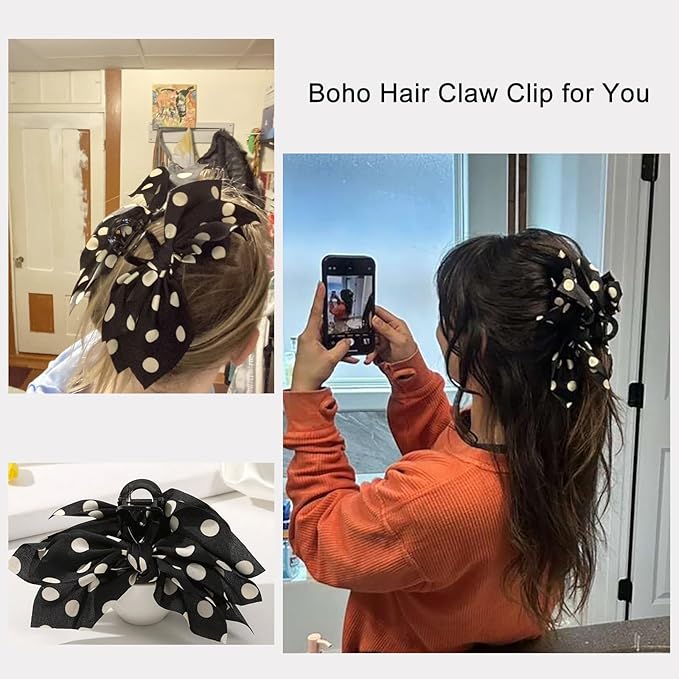 Boho Bandana Hair Claw Clips for Women, 2 Pcs Extra Large Claw Clips for Thick Hair Paisley Hair Clip Bow Knot Adorable Hair Claws Non-slip Fashion Hair Accessories Gift for Women Teen Girls
