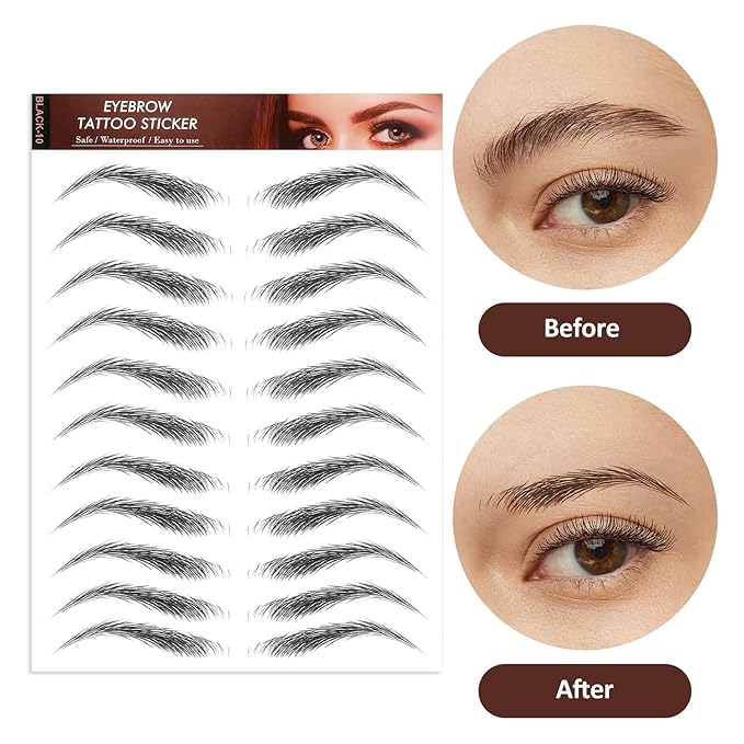 YUXIANLB 10 Sheets 4D Eyebrow Tattoo Stickers Waterproof Eyebrow Sticker Hair Like Natural Fake Eyebrows Peel Off Instant Transfers Brows Shaper Eyebrows Grooming Shaping Makeup Sticker for Women