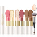 IONSGAKO 6 Colors Cream Contour Stick Makeup Kit, Double-ended Cream Highlighter Stick Bronzer and Blush Stick for Sculpt the Cheeks, Matte & Dewy Finish, Face Contour Kit for Beginners, Set A
