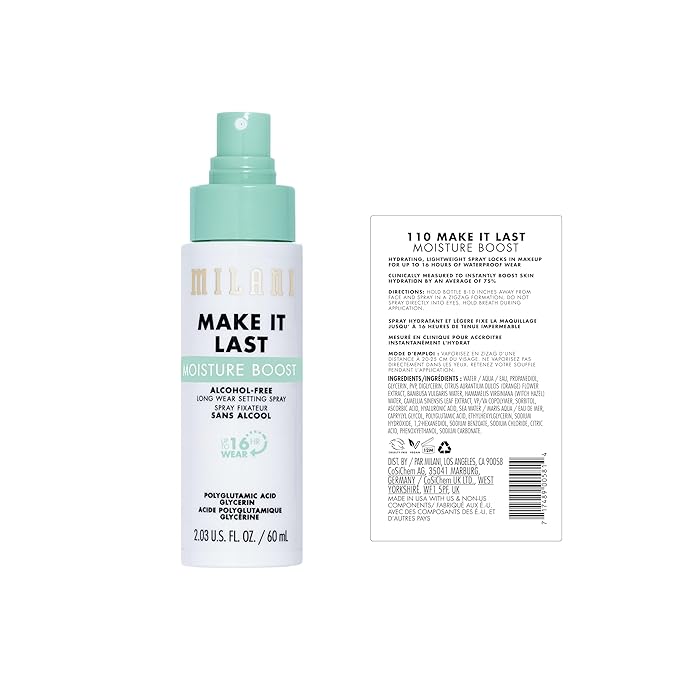 Milani Make It Last Moisture Boost Setting Spray - Alcohol Free Waterproof Makeup Finishing Mist - Hydrating & Soothing Formula for Sensitive Skin - 2 Count