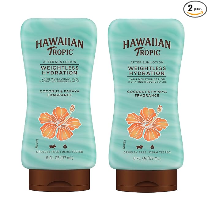 Hawaiian Tropic Weightless Hydration After Sun Lotion with Aloe, 6Fl Oz Twin Pack, Hawaiian Tropic Lotion, Moisturizing Lotion, After Sun Care, After Sun Moisturizer, 6Fl Oz each
